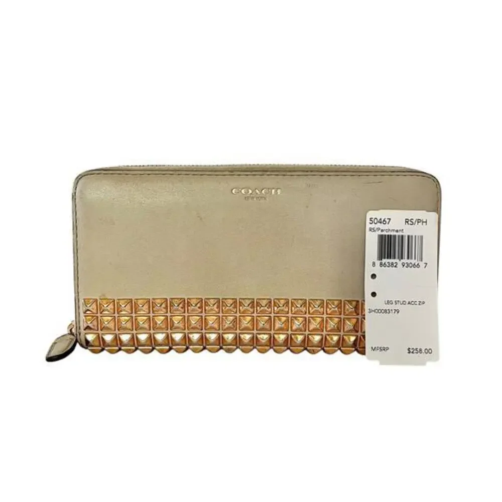 Coach Legacy Studded Accordion Parchment Leather Zip Wallet #F50467